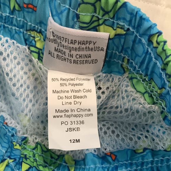 NWT Flap Happy Swim Trunks, Blue & Green Turtle Design, Boys Size 12M - Picture 8 of 10
